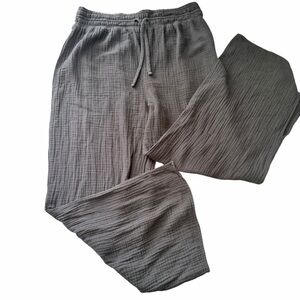 MAGASCHONI Organic Cotton Ankle Pants Black High Waist Elastic Drawstring large